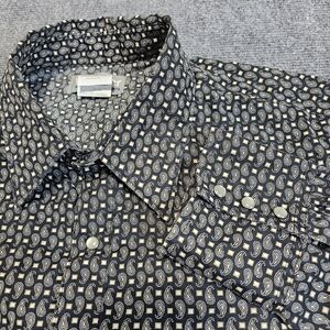 Wrangler Paisley Allover Pearl Snap Shirt Men XL Black Western Rodeo Cowboy